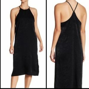 Soprano black silky midi dress with slit